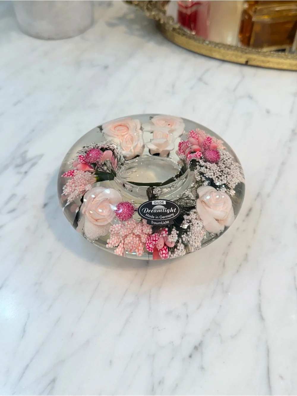 Gilde Dreamlight Glass Candle Holder with Flowers 